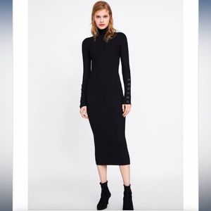 Zara Womens Collection Long Ribbed Turtleneck Sweater Dress - Size M